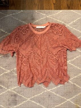 bishop + young Coral Lace Short-Sleeve Cropped Tee